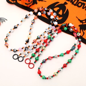 Halloween Christmas Beaded Phone Lanyard Acrylic Crossbody Chain Pumpkin Skull Bell Hanging Charm For Women Phone Decor