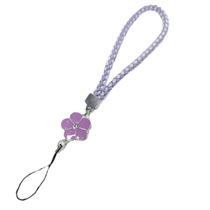 Creative hand-woven purple leather phone strap with camellia flower charm and metal buckle