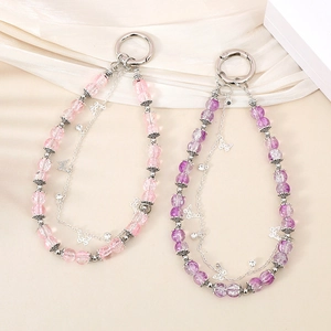 Butterfly Glass Cracked Beaded Keychain Hand-Beaded Metal Chain Pendant For Phone Bag Decoration Women Fashion Accessory
