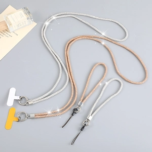 Lussuoso Cinturino per Telefono con Strass Catena a Tracolla e Cinturino da Polso Donna Scintillante Perla Artificial Catena Decorativa