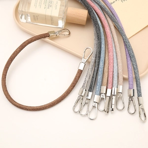 Fashion Denim Texture PU Leather Wrist Strap Phone Lanyard Double Buckle Bag Pendant Keychain For Women Versatile Hand Chain