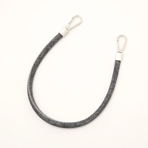 Gray herringbone patterned woven wristlet strap with dual silver lobster metal clasps