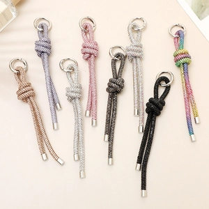 High-End Geknotete Strass-Kette Schlüsselanhänger Funkelnde Kristall Tasche Charme Telefon Lanyard Zubehör Für Damen
