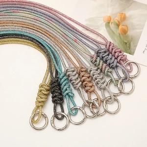 Glittering crystal rhinestone lanyards and keychains in various vibrant colors