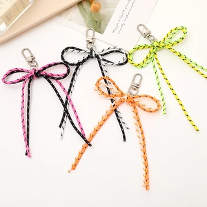 Hand Woven Nylon Rope Bowknot Keychain Colorful Striped Bow Bag Charm Lobster Clasp Pendant Fashion Women Jewelry Accessory