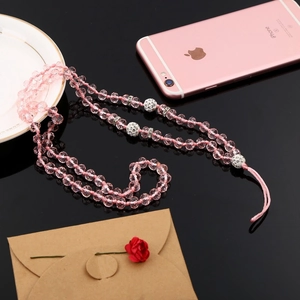 Cordino per cellulare in perline di cristallo rosa con eleganti sfere di strass argento