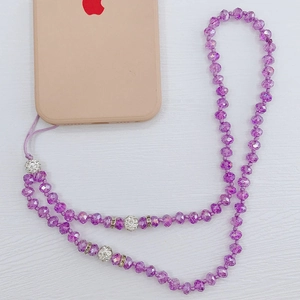 Cordino per telefono lungo fatto a mano con perline di cristallo viola e strass