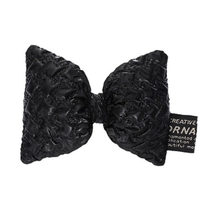 Quilted black leather texture bow accessory with creative ornament label detail