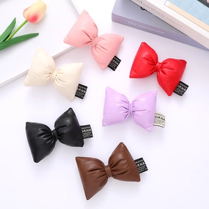 3D Stuffed PU Leather Bowknot Accessories For DIY Clothing Bag Shoes Hat Decorative Padded Leather Bow Ornament With Label