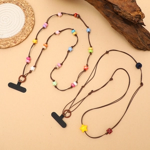 Acrylic Candy Color Star Beaded Phone Lanyard Crossbody Chain For Women Simple Style Anti-loss Mobile Phone Strap Accessory