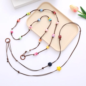 Colorful star beaded mobile phone crossbody lanyard with macaron charms and hooks