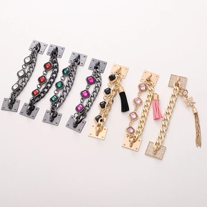 DIY gemstone alloy metal jewelry chains with tassels and crystal charms for craft