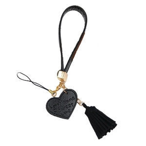 Black PU leather heart pendant with tassel for DIY phone cases and craft accessories