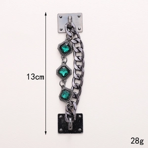 Deep gunmetal chain with emerald green gemstones and square bases for phone case DIY