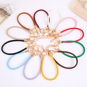 Colorful 6mm PU leather cord wrist strap keychains with elegant gold hardware buckles