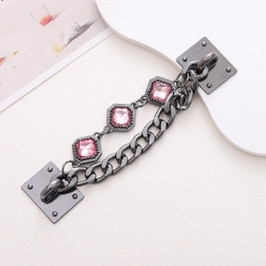 Dual-layer chain accessory with pink crystals and dark metal links for DIY crafts