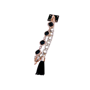 Golden alloy bracelet chain with black gemstone and tassel for DIY phone case charm
