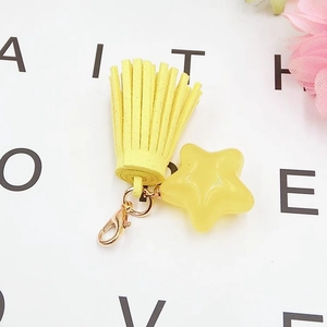 Yellow star pendant with suede tassel and golden lobster clasp for DIY accessories