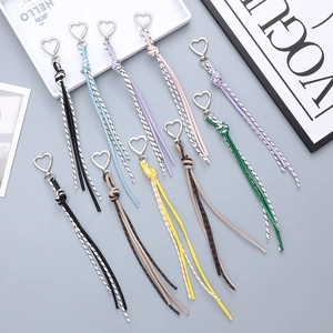 Hand-Woven Rope Keychain Heart Shape Alloy Clasp Bag Charm Artificial Leather Tassel Lanyard For Women Fashion Accessories