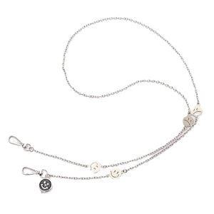 Silver metal chain necklace with expressive smiley face charms and lobster clasps