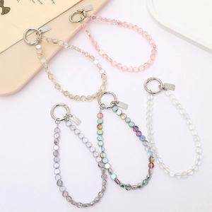 Five assorted colors of faceted crystal beaded lanyards with silver spring ring clasps