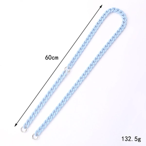 Detail of 60cm light blue acrylic beaded crossbody chain with silver rings and 132.5g weight