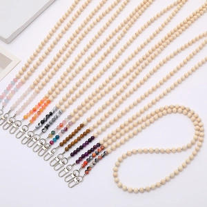 Wood Beads Natural Stone Phone Lanyard Crossbody Bag Strap With Metal Buckle For Women Handcrafted Beaded Keychain Hanging Chain