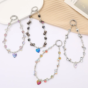 Porte-clés de Luxe en Perles de Cristal avec Pendentif Coeur et Papillon Bijou de Sac Dragonne Téléphone pour Femmes