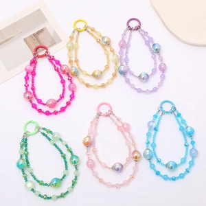 Handmade Gradient Gold Foil Acrylic Beaded Phone Charm Double Layer Iridescent Crystal Bead Keychain For Bag Decoration