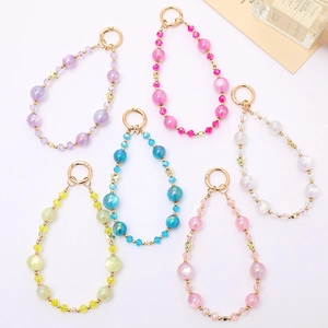 Butterfly Beaded Keychain Bag Charm Phone Chain For Women Acrylic Artificial Pearl Iridescent Beads Accessory Fashion Jewelry Gift