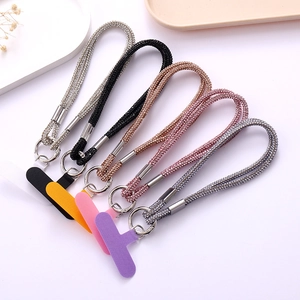 Luxury rhinestone phone wrist straps in five colors with matching secure T-tabs