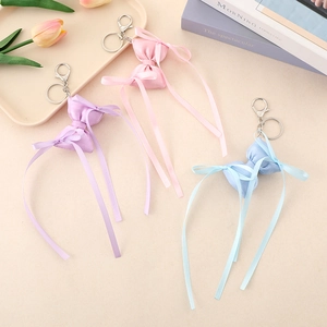 Sweet Satin Ribbon Bow Keychain For Women Large Bowknot Bag Pendant Charm Fashion Accessory Pink Purple Blue
