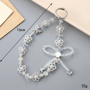 Elegante ciondolo per borsa a farfalla da 16cm in lega con perle iridescenti e fiocco
