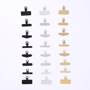 Universal rotating metal phone lanyard patches in black, silver, and gold finishes