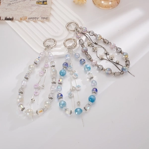 Luxurious floral tassel beaded phone charms and keychain accessories in three pastel colors