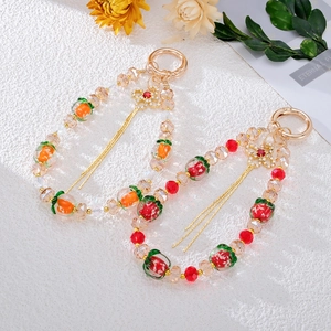 Beaded fruit keychain with golden butterfly pendant and tassel for bags and phones