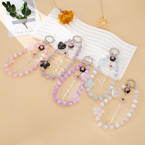 Star and heart beaded keychain set in pink grey purple blue and white finishes