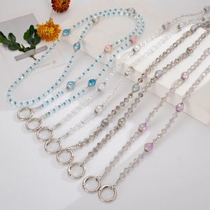 Acrylic Artificial Crystal Beaded Crossbody Phone Chain With Metal Ring Faux Artificial Pearl Lanyard For Women Bag Decoration Strap