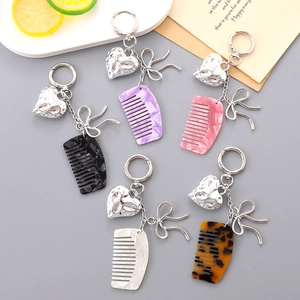 Acetate Mini Comb Heart Bow Keychain Bag Charm For Women Metal Keyring Fashion Accessory For Handbag Phone Decor Gift