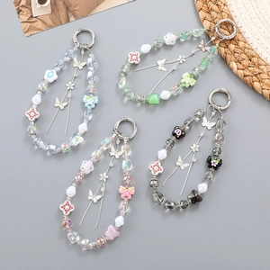 Bijoux de téléphone perles papillon et chaînes de sac avec glands papillon en métal