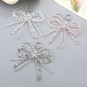 Handmade Beaded Bow Bag Charm With Acrylic Crystal Beads Heart Star Pendant Elegant Accessory For Women Handbag Keychain