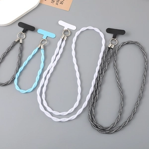 Crossbody woven crystal mesh phone lanyard set with metal clips and universal connectors
