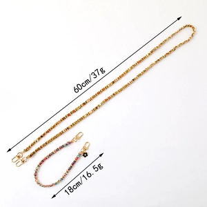 Colorful woven metal purse chain straps in 18cm and 60cm lengths with gold lobster clasps