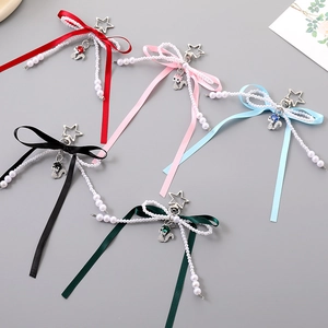 Fashionable Bowknot Satin Ribbon Keychain Exquisite Imitation Artificial Pearl Fox Pendant Bag Charm For Women Decorative Accessories