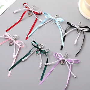 Porte-Clés Nœud Papillon Künstliche Perle d'imitation Pendentif Cœur Ruban Satin Accessoire Sac Fait Main Fleur Émail