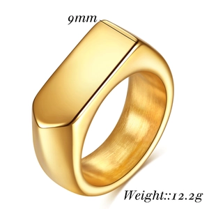 Minimalist 9mm gold-plated stainless steel signet ring with polished rectangular surface