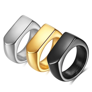 Minimalist 304 Stainless Steel Signet Ring Wide Rectangular Flat Top Polished Finish Punk Style Jewelry For Men Women