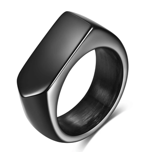 Minimalist 9mm black matte stainless steel signet ring with a flat rectangular top design