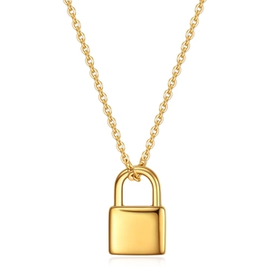 Collier avec pendentif cadenas en acier inoxydable plaqué or 18K poli et chaîne fine