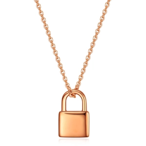 Collier avec pendentif cadenas en or rose 18K poli et une fine chaîne à maillons